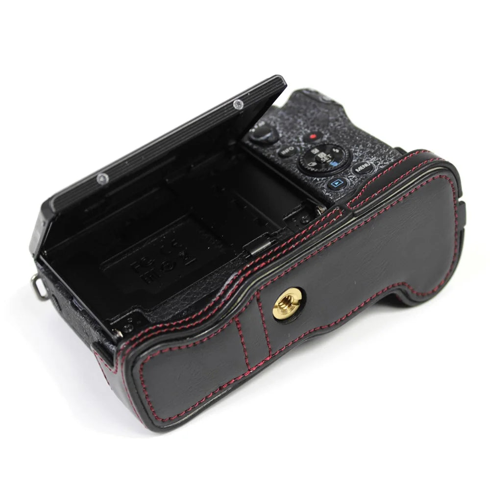 Genuine Leather Camera Protection Base Protection Semi-Case for Canon EOS M6 Mark II /EOS M6II - Black - 6