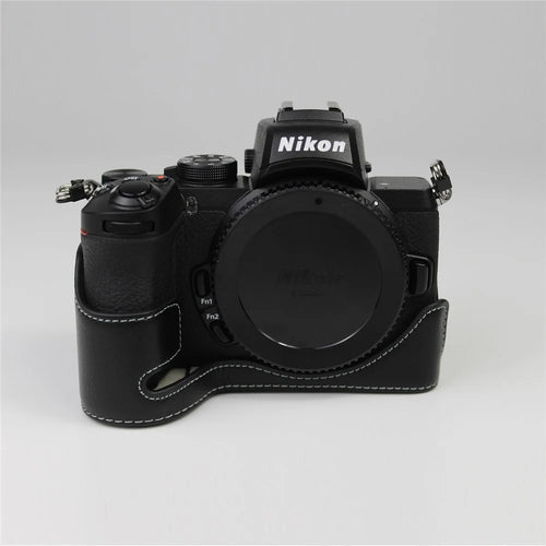 Genuine Leather Half Bottom Camera Protective Case Bag for Nikon Z50 / Z30 - Black - 1