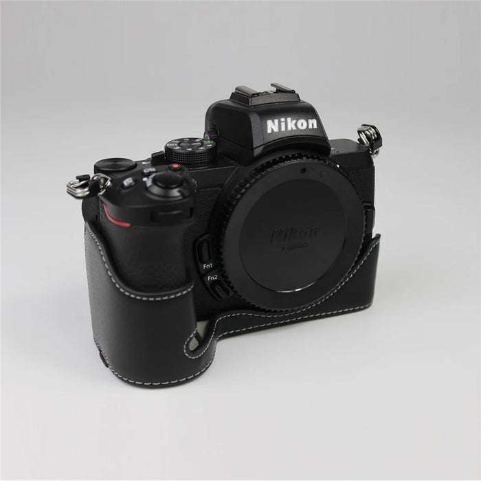 Genuine Leather Half Bottom Camera Protective Case Bag for Nikon Z50 / Z30 - Black - 2