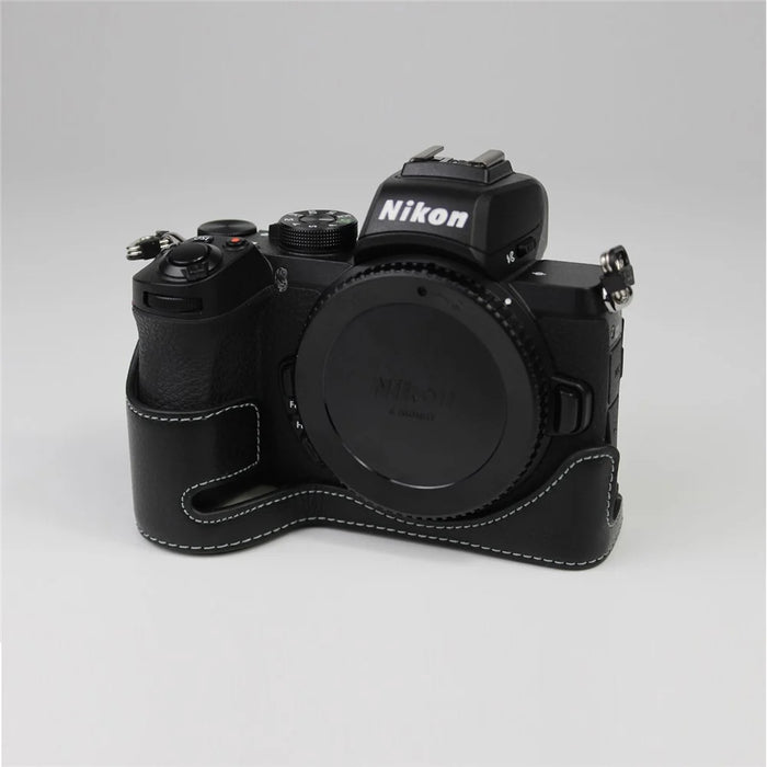 Genuine Leather Half Bottom Camera Protective Case Bag for Nikon Z50 / Z30 - Black - 3