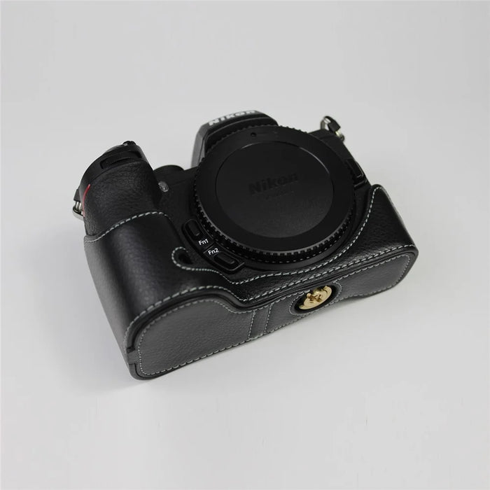 Genuine Leather Half Bottom Camera Protective Case Bag for Nikon Z50 / Z30 - Black - 4