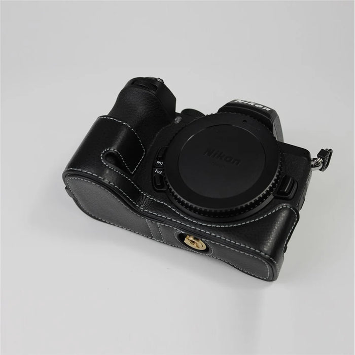 Genuine Leather Half Bottom Camera Protective Case Bag for Nikon Z50 / Z30 - Black - 5