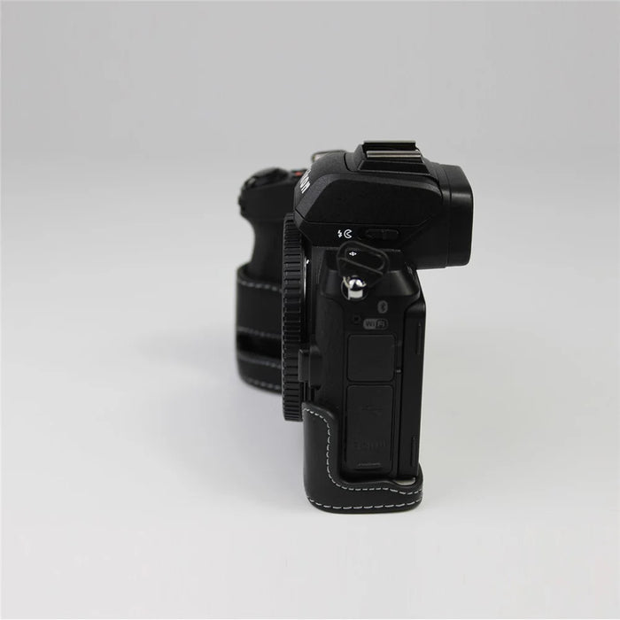 Genuine Leather Half Bottom Camera Protective Case Bag for Nikon Z50 / Z30 - Black - 7