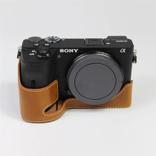 PU Leather Camera Protection Base Protection Semi-Case for Sony A6600 - Brown - 1