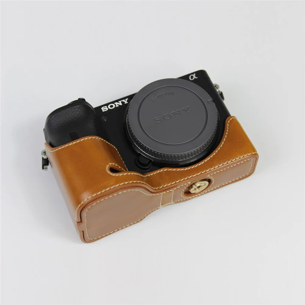 PU Leather Camera Protection Base Protection Semi-Case for Sony A6600 - Brown - 2