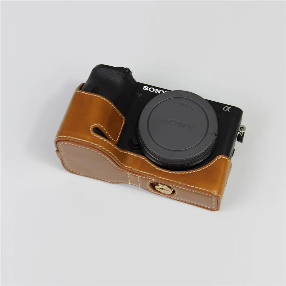 PU Leather Camera Protection Base Protection Semi-Case for Sony A6600 - Brown - 3