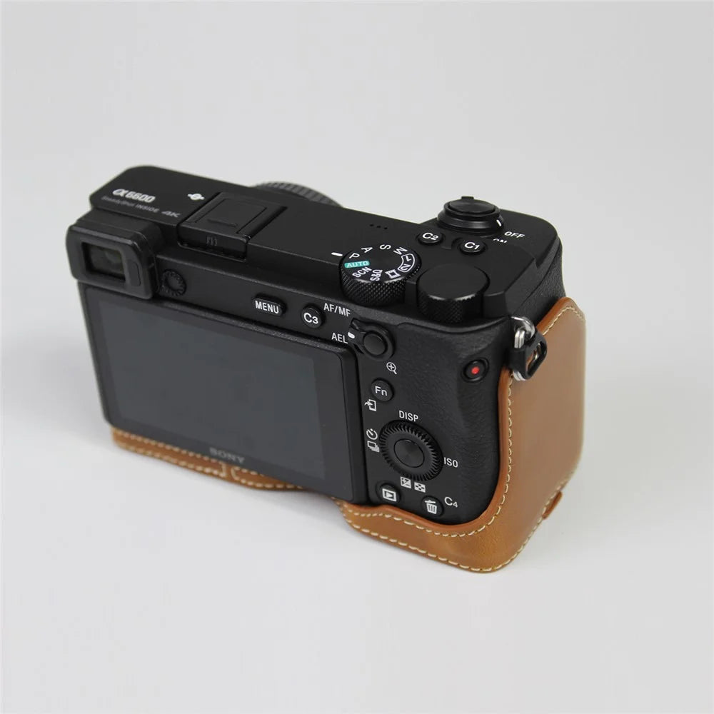 PU Leather Camera Protection Base Protection Semi-Case for Sony A6600 - Brown - 4
