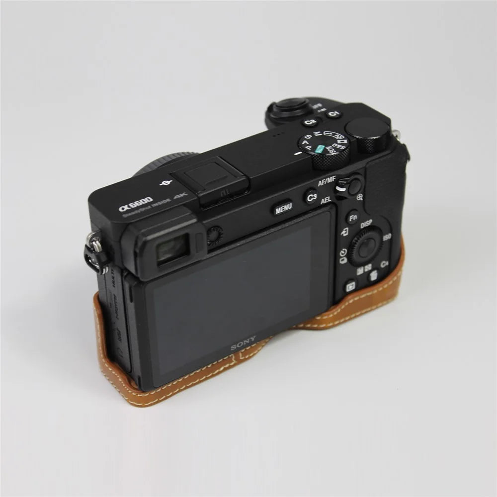 PU Leather Camera Protection Base Protection Semi-Case for Sony A6600 - Brown - 5