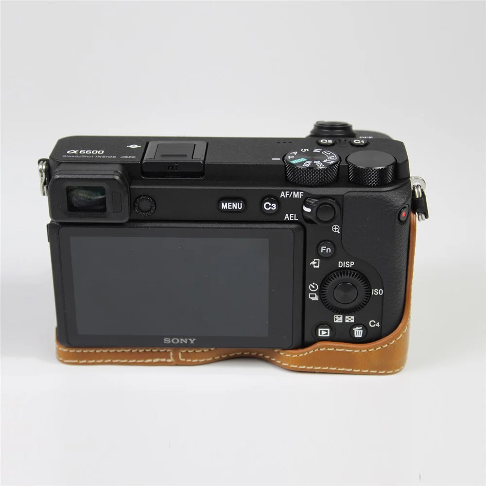 PU Leather Camera Protection Base Protection Semi-Case for Sony A6600 - Brown - 7