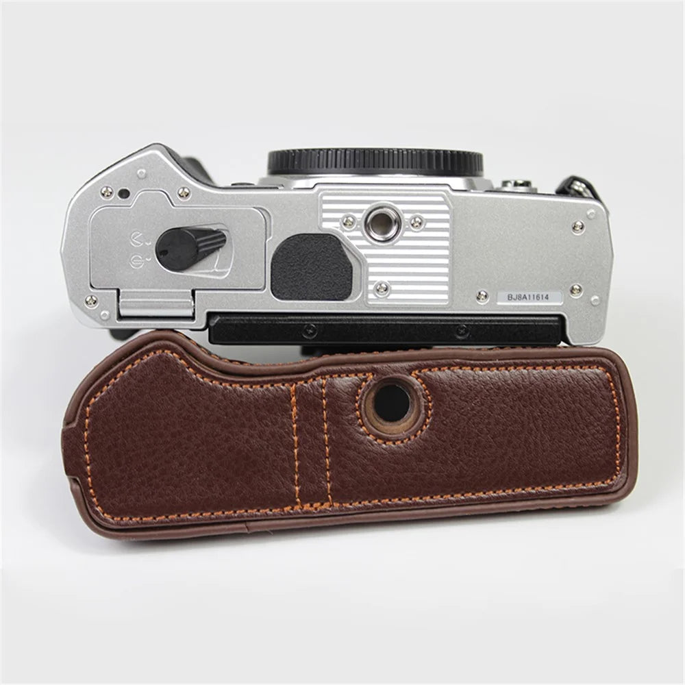 Genuine Leather Half Bottom Camera Protective Case Bag for for Olympus E-M5 Mark III / OM-5 - Brown - 6
