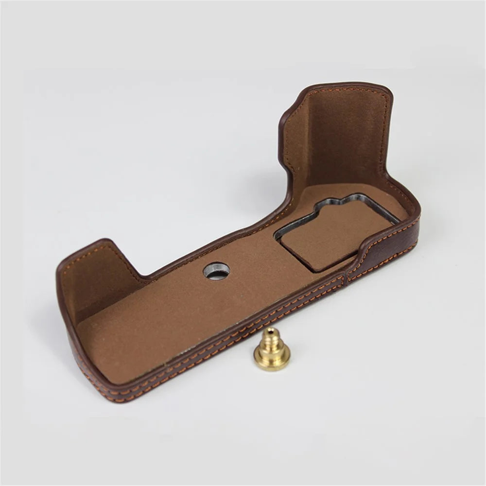 Genuine Leather Half Bottom Camera Protective Case Bag for for Olympus E-M5 Mark III / OM-5 - Brown - 7