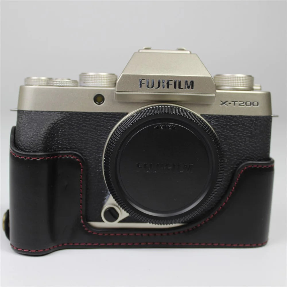 PU Leather Camera Half Cover Case for Fujifilm Fuji X-T200/XT200 - Black - 1