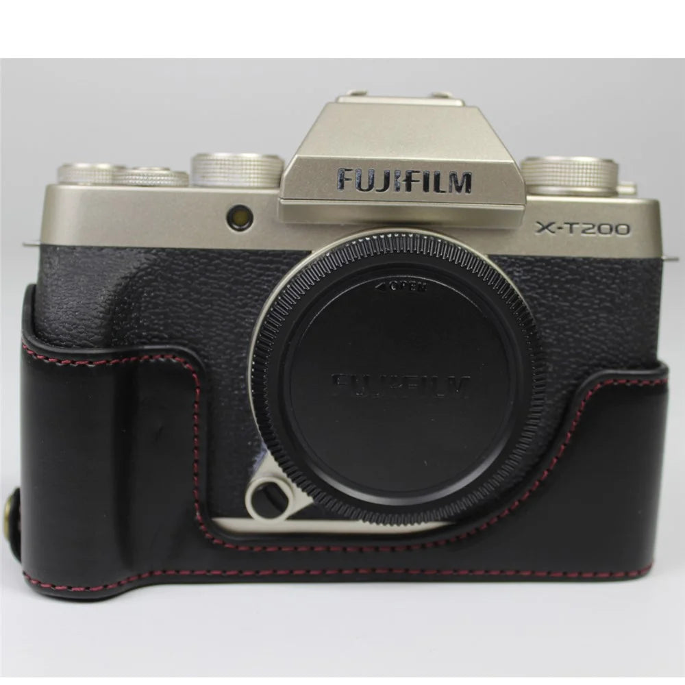 PU Leather Camera Half Cover Case for Fujifilm Fuji X-T200/XT200 - Black - 2