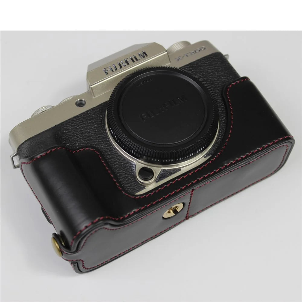 PU Leather Camera Half Cover Case for Fujifilm Fuji X-T200/XT200 - Black - 3