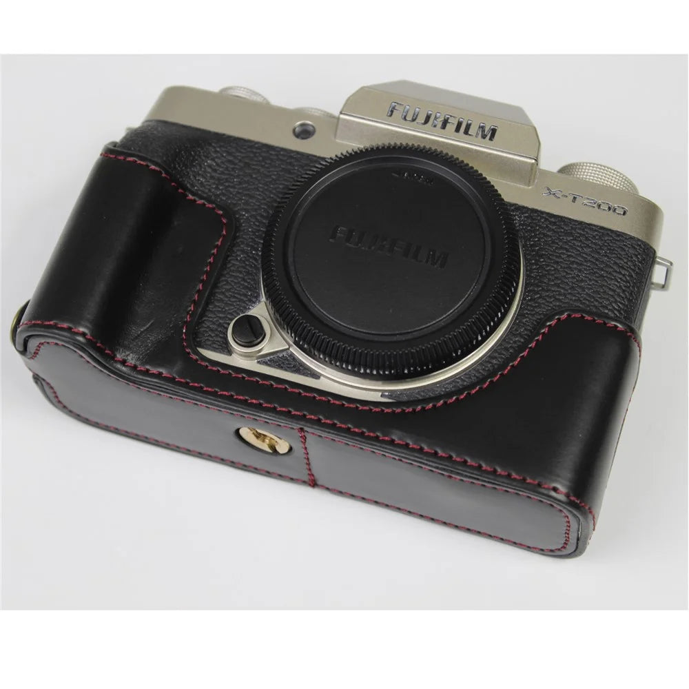 PU Leather Camera Half Cover Case for Fujifilm Fuji X-T200/XT200 - Black - 4