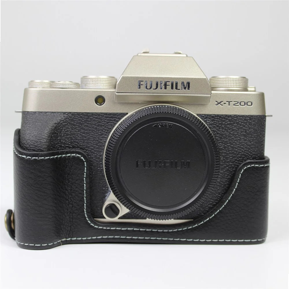 Genuine Leather Camera Half Case for Fujifilm Fuji X-T200/XT200 - Black - 1