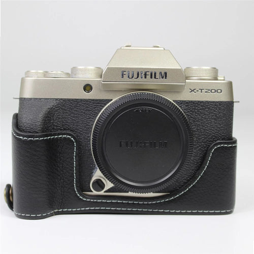 Genuine Leather Camera Half Case for Fujifilm Fuji X-T200/XT200 - Black - 1