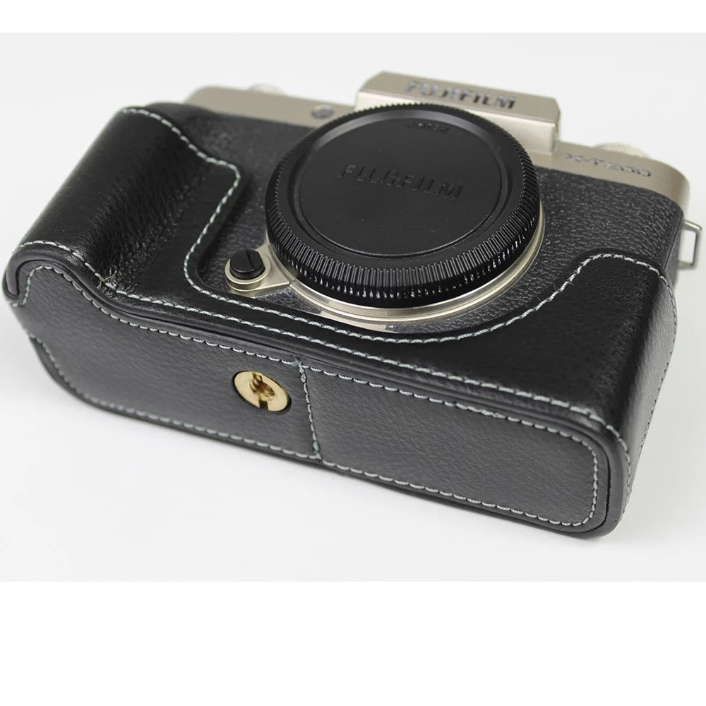 Genuine Leather Camera Half Case for Fujifilm Fuji X-T200/XT200 - Black - 3