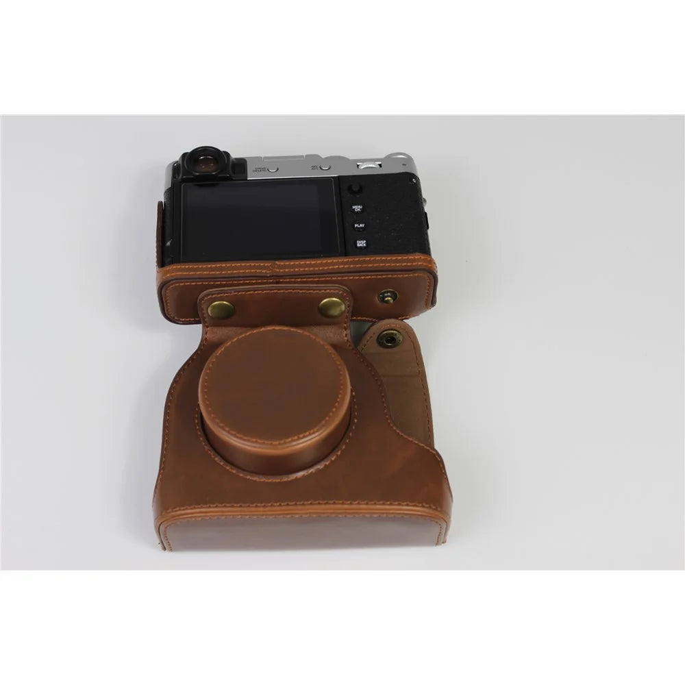 PU Leather Half Camera Case Bag Protector for Fujifilm Fuji X100V - Coffee - 7