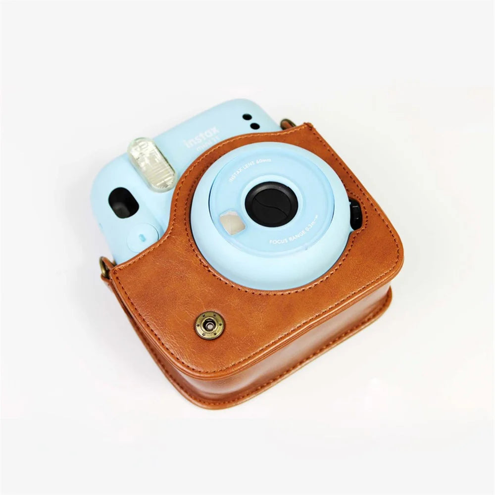 PU Leather Protective Case Cover with Shoulder Strap for Fujifilm Instax Mini 11 - Brown - 3