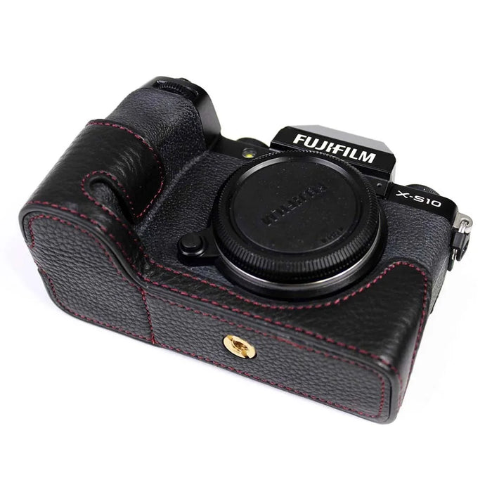 Genuine Leather Camera Half Cover Case for Fujifilm Fuji X-S10 - Black - 2