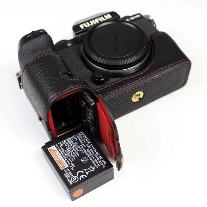Genuine Leather Camera Half Cover Case for Fujifilm Fuji X-S10 - Black - 5