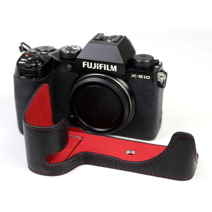 Genuine Leather Camera Half Cover Case for Fujifilm Fuji X-S10 - Black - 6