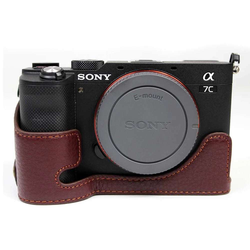 Genuine Leather Camera Half Cover Case for Sony A7C Camera - Coffee - 2