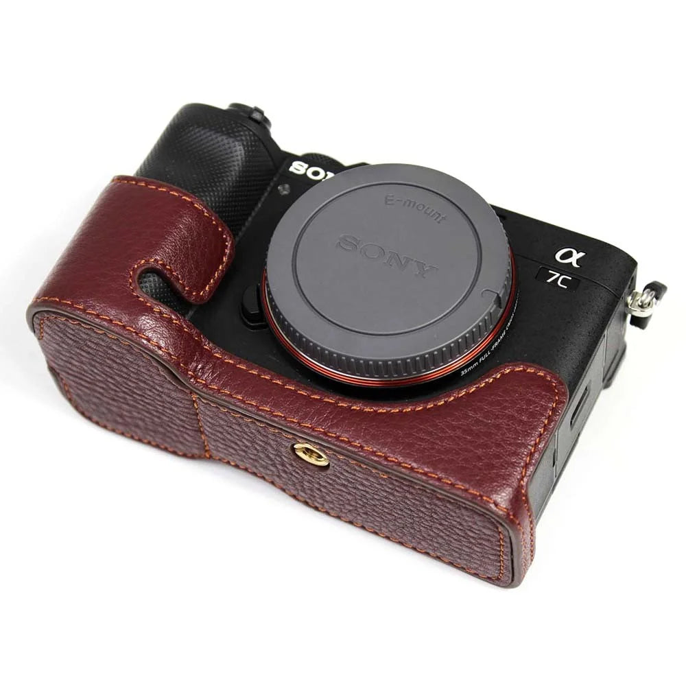 Genuine Leather Camera Half Cover Case for Sony A7C Camera - Coffee - 3