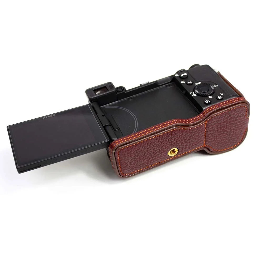 Genuine Leather Camera Half Cover Case for Sony A7C Camera - Coffee - 4