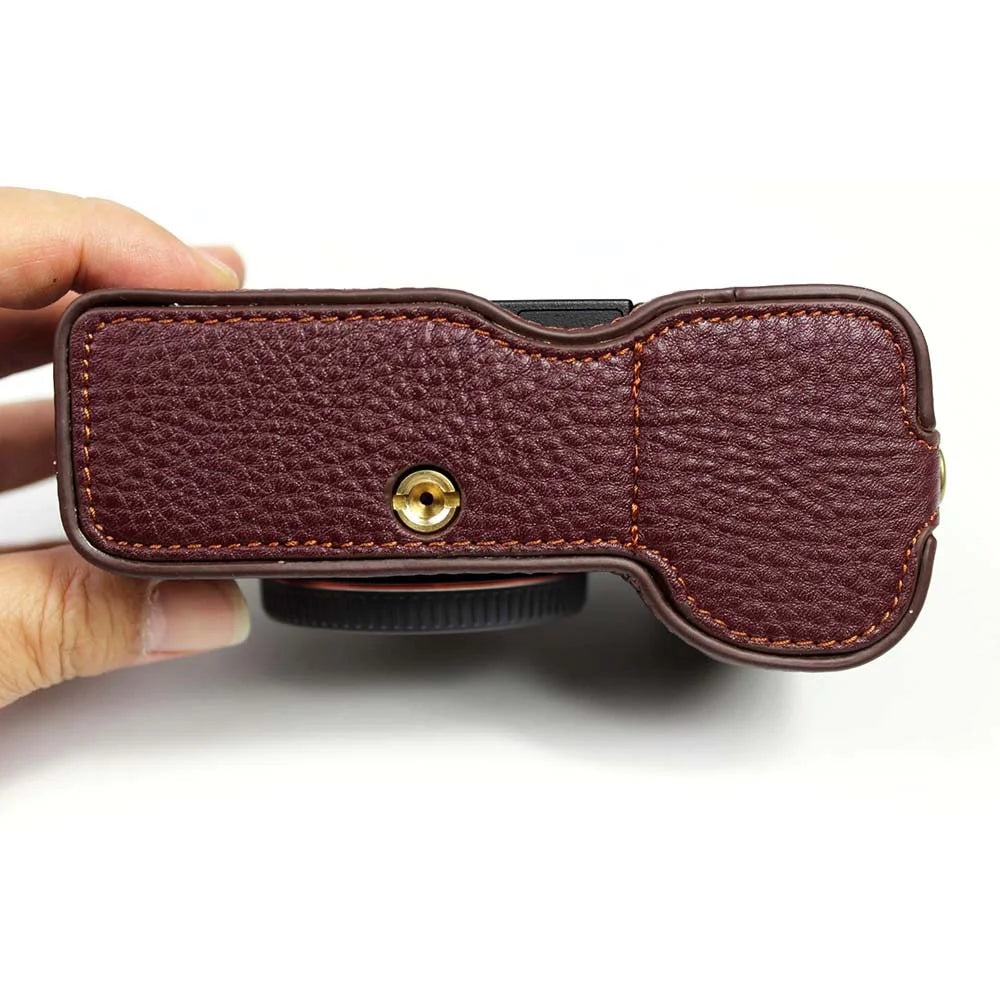 Genuine Leather Camera Half Cover Case for Sony A7C Camera - Coffee - 5
