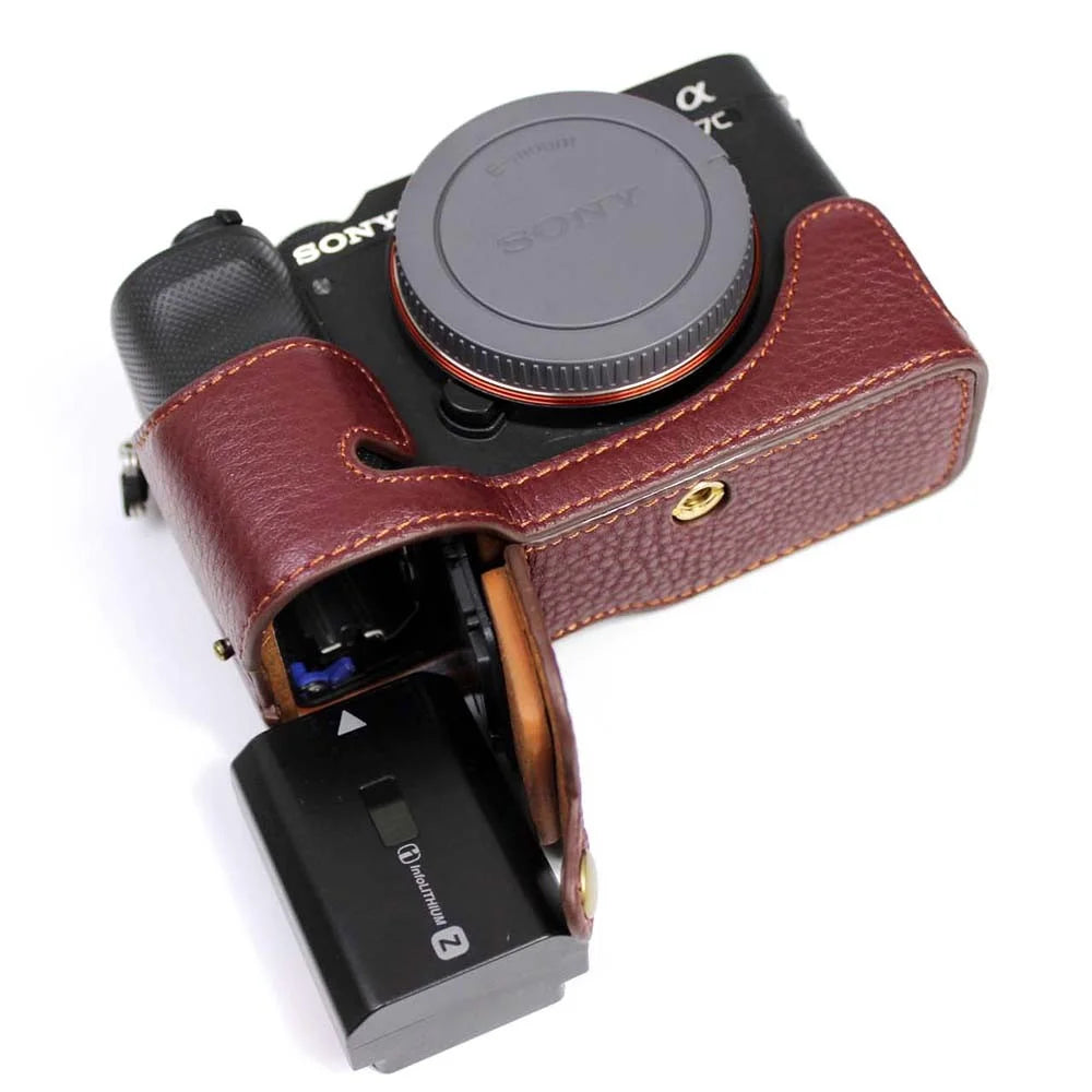 Genuine Leather Camera Half Cover Case for Sony A7C Camera - Coffee - 6