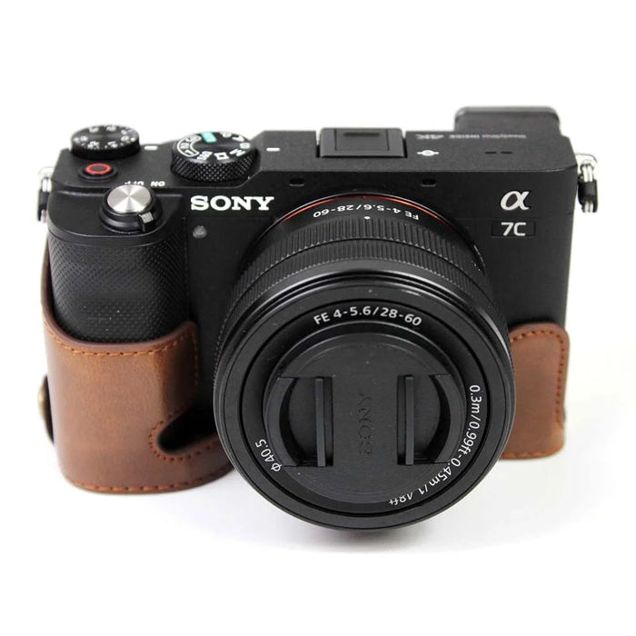 PU Leather Camera Half Cover Case for Sony A7C Camera - Coffee - 2