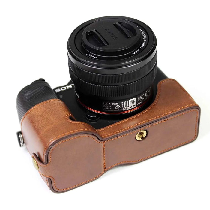 PU Leather Camera Half Cover Case for Sony A7C Camera - Coffee - 3