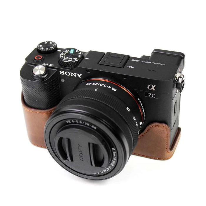 PU Leather Camera Half Cover Case for Sony A7C Camera - Coffee - 4