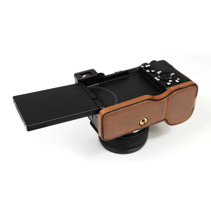 PU Leather Camera Half Cover Case for Sony A7C Camera - Coffee - 5