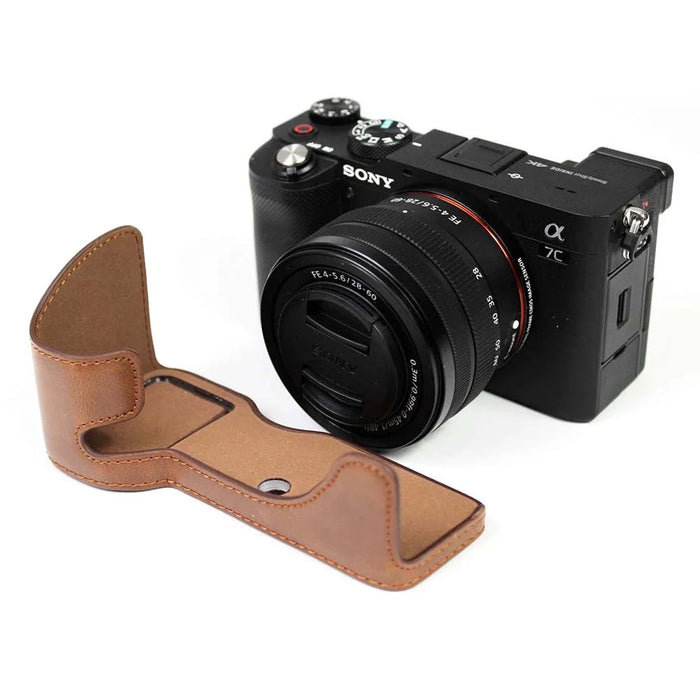 PU Leather Camera Half Cover Case for Sony A7C Camera - Coffee - 7