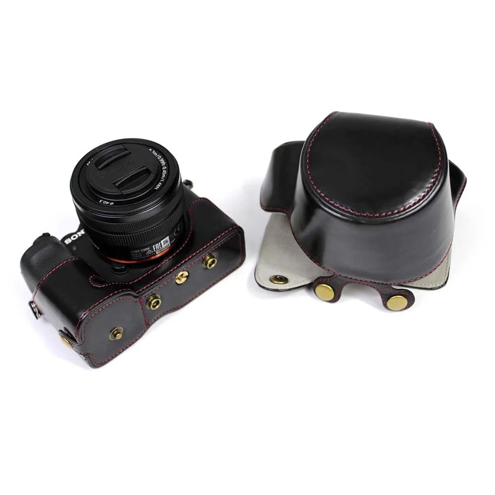 PU Leather Half Camera Case Cover for Sony A7C Camera - Black - 4