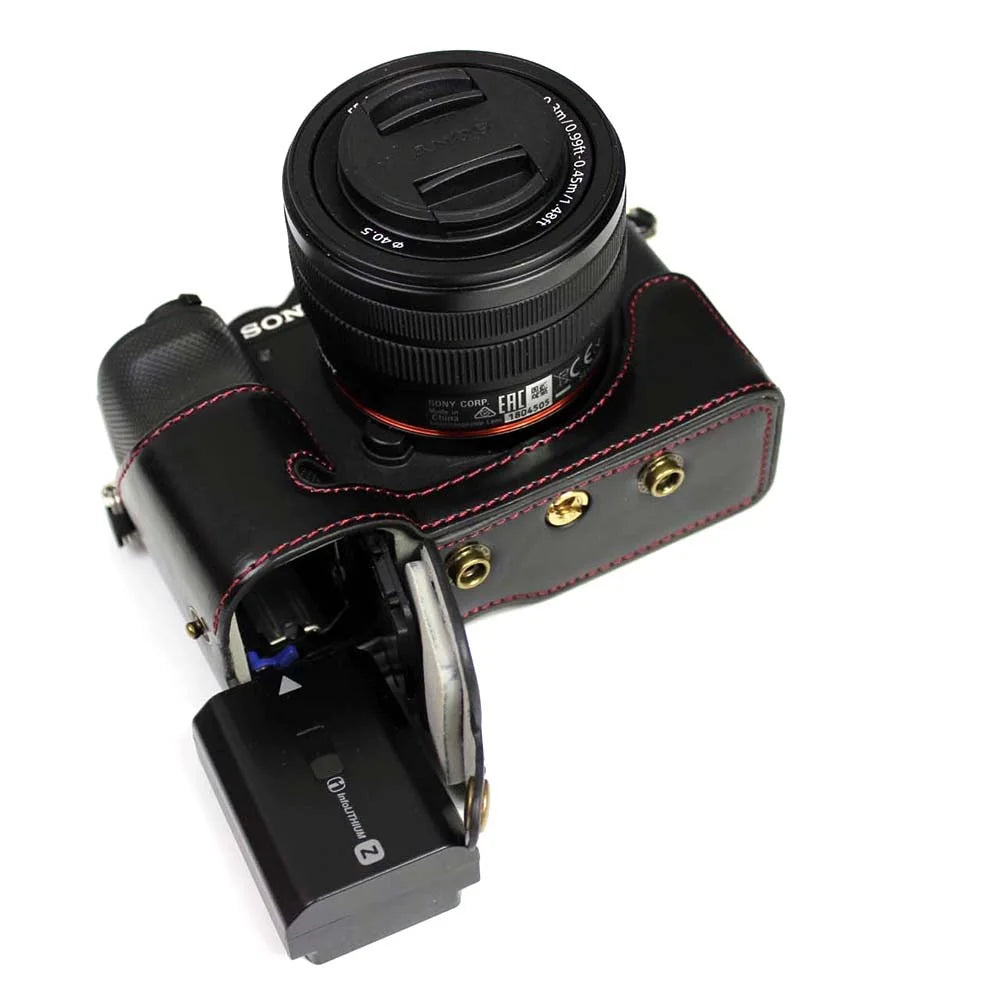 PU Leather Half Camera Case Cover for Sony A7C Camera - Black - 5