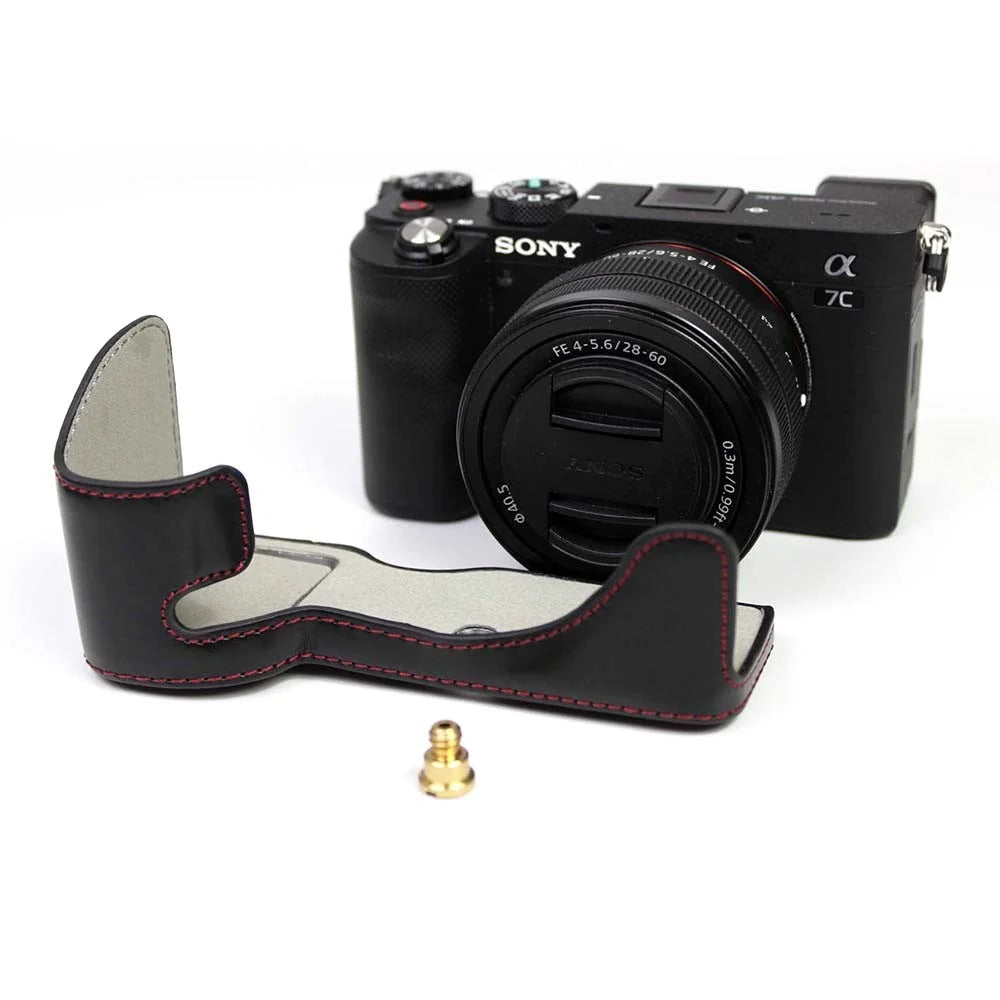 PU Leather Half Camera Case Cover for Sony A7C Camera - Black - 6
