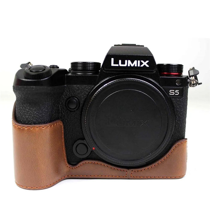 PU Leather Camera Half Case Bottom Cover with Battery Opening for Panasonic Lumix S5 / S5 II - Coffee - 1