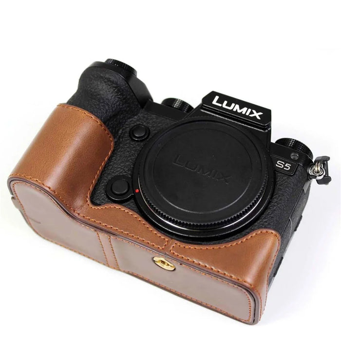 PU Leather Camera Half Case Bottom Cover with Battery Opening for Panasonic Lumix S5 / S5 II - Coffee - 2