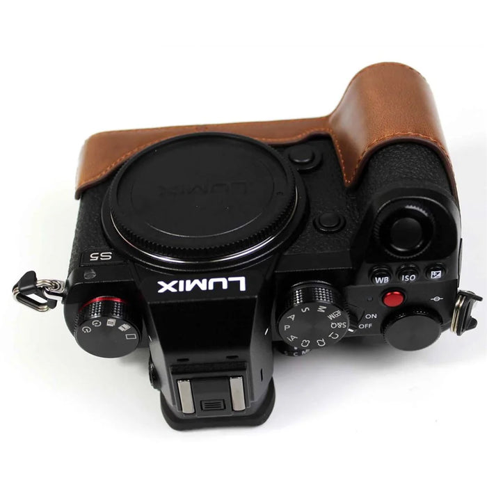 PU Leather Camera Half Case Bottom Cover with Battery Opening for Panasonic Lumix S5 / S5 II - Coffee - 3