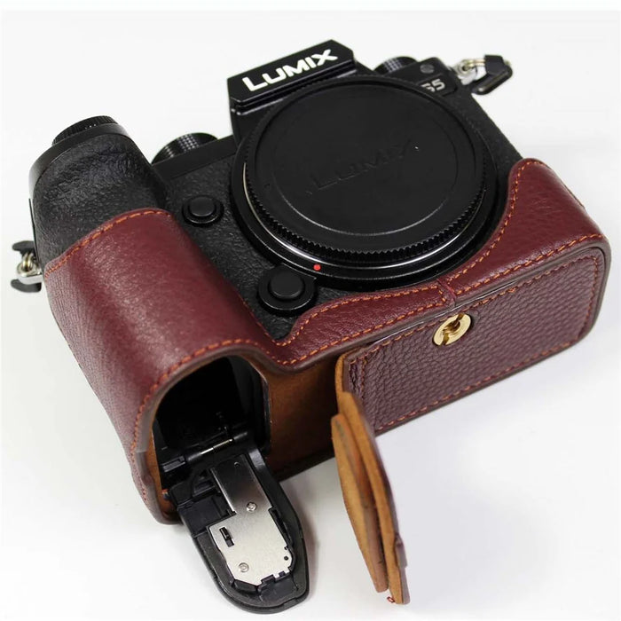 Genuine Leather Camera Protective Half Case Bottom Cover with Battery Opening for Panasonic Lumix S5 / S5 II - Coffee - 3