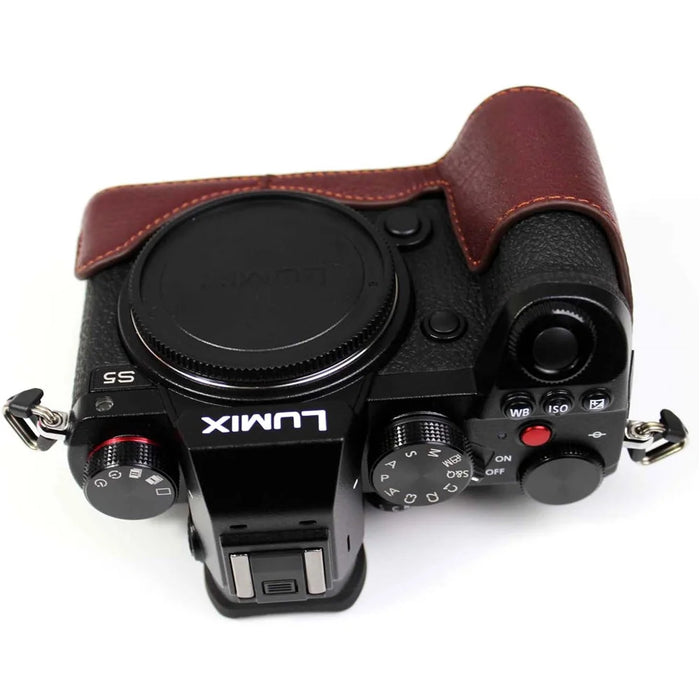 Genuine Leather Camera Protective Half Case Bottom Cover with Battery Opening for Panasonic Lumix S5 / S5 II - Coffee - 5