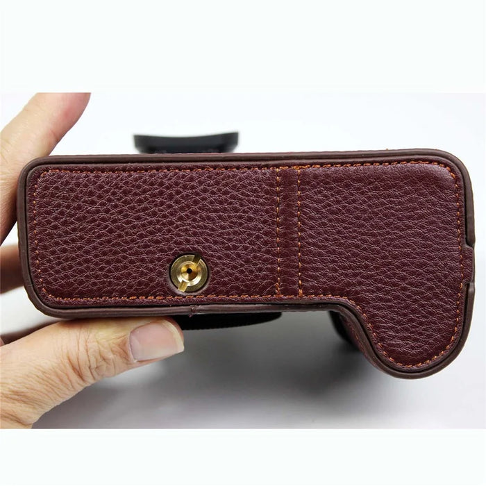 Genuine Leather Camera Protective Half Case Bottom Cover with Battery Opening for Panasonic Lumix S5 / S5 II - Coffee - 6