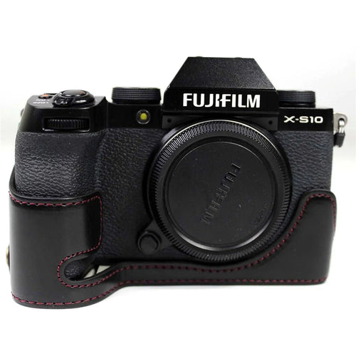 PU Leather Camera Half Case Bottom Cover with Battery Opening for Fujifilm X-S10 - Black - 1