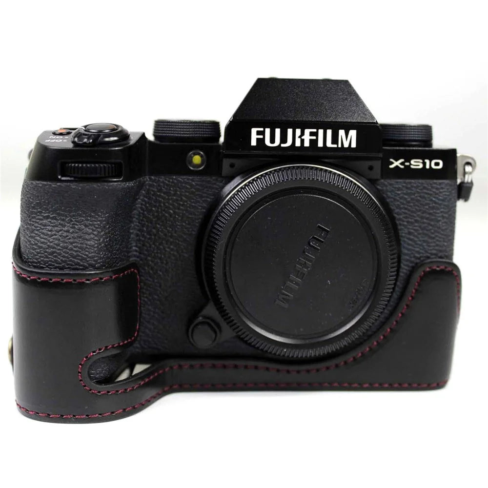 PU Leather Camera Half Case Bottom Cover with Battery Opening for Fujifilm X-S10 - Black - 1
