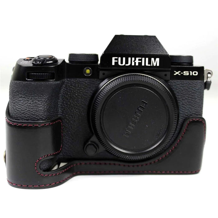 PU Leather Camera Half Case Bottom Cover with Battery Opening for Fujifilm X-S10 - Black - 1