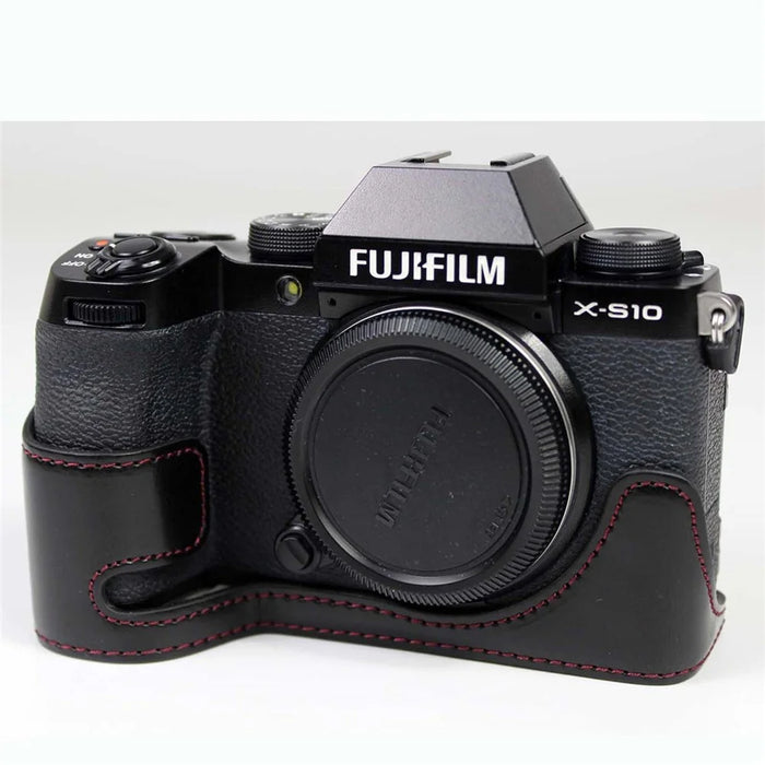 PU Leather Camera Half Case Bottom Cover with Battery Opening for Fujifilm X-S10 - Black - 2